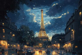 Canvas Város Párizs Eiffel-torony Utca Este Éjszaka 60x40