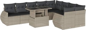 vidaXL 10 részes világosszürke polyrattan kerti ülőgarnitúra párnákkal