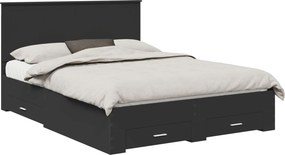 vidaXL Ágykeret fejtámlával Fekete és Ezüst 150 x 200 cm Faanyag
