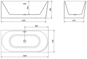 Mexen Mia, szabadon álló sarokkád, láva, 160 x 75 cm, fehér-fekete, króm túlfolyó, 52691607575L-01