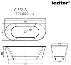 Still szabadon álló fürdőkád 170x80x58 cm fekete