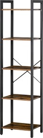 HOMCOM Ipari 5 K ёjес Könyvespolc Tároló Fém Kerettel Nappali, Iroda, Konyha, Hálószoba 40x30x154 cm Rusztikus Barna | Aosom