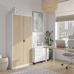 Fém iratszekrény JAN, 900 x 1850 x 400 mm, Eco Design: fehér/ sonoma tölgy