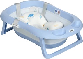 ZONEKIZ Összecsukható Babakád Párnával 0-6 Éveseknek Csúszásmentes Padokkal, Leeresztő Nyílással és Zuhanycső Nyílással, 83x48x23.5 cm Kék | Aosom