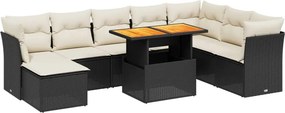 vidaXL 9 részes fekete polyrattan kerti ülőgarnitúra párnákkal