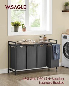 Szennyestartó kosár, 4 rekeszes ruhagyűjtő szürke színben