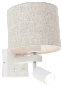 Fali lámpa fehér olvasólámpával és búrával 18 cm világosszürke - Brescia