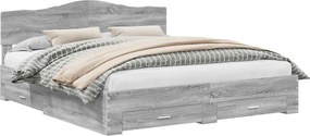 vidaXL Ágykeret fejtámlával fiókkal Szürke Sonoma 200 x 200 cm Faanyag