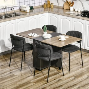 HOMCOM Összecsukható étkezőasztal kerekeken tárolóval, 2 fiókkal és 1 szekrénnyel, 76 x 140 x 74 cm, szürke és natúr fa | Aosom