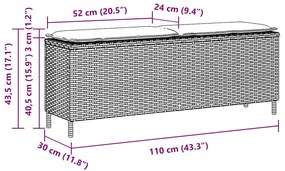 barna polyrattan kerti pad párnával 110x30x40,5 cm