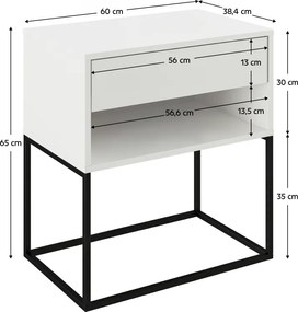 Éjjeliszekrény/kisasztal, fehér/fekete, ARTI TYP 2