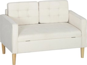HOMCOM 2 személyes tárolós kanapé, bársonyhatású kárpit, gumifa lábak, gombtűzött háttámla — 117 x 62 x 78 cm | Aosom
