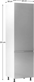 Szekrény a beépíthető hűtőhöz, fehér/szürke extra magasfényű, jobbos, AURORA D60ZL