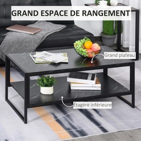 HOMCOM Modern Stílusú Kávézóasztal 2 Polccal 106 x 50 x 47 cm Fekete | Aosom