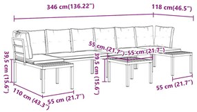 5 részes fekete porszórt acél kerti kanapészett párnával