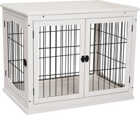 PawHut Kutyás Ketrec Otthonra, Kutyaház 2 Bejárattal, Zárható Kutyatároló, Kutyaház Kisebb Kutyák Számára, Fehér, 58,5 x 81 x 66 cm | Aosom