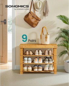SONGMICS bambusz cipőpad 3 polccal, 70 x 28,7 x 52 cm, természetes színű