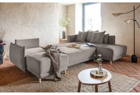 Világosbarna kordbársony kinyitható sarokkanapé (jobb oldali-U alakú) Lazy Lukka – Miuform