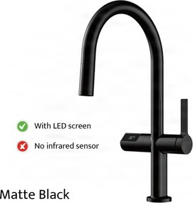 Konyhai csaptelep ELITE EDITION KSS1700 kihúzható zuhanyfejjel, LED-kijelzővel és érintésmentes érzékelővel, több színváltozatban — Matt fekete — Nem