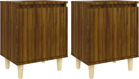 vidaXL 2 db barna tölgy színű éjjeliszekrény fa lábakkal 40x30x50 cm