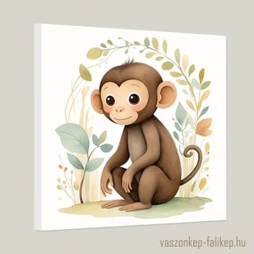Aranyos kis majom illusztráció akvarell – vidám prémium falikép 40x40cm