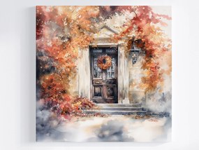 Vászonkép Canvas Város Ház Ajtó Koszorú Ősz Dekoráció 80x80