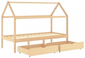 fiókos tömör fenyőfa gyerekágykeret 90 x 200 cm