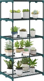 Outsunny 5 szintes acél növényállvány – beltéri/kültéri, sötétzöld, 67 × 49 × 138 cm | Aosom