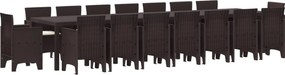 vidaXL Kerti étkező szett párnákkal párnával 17 pcs Barna PP