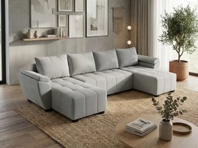 Kihúzható U alakú kanapé LIVARO 305x140 cm, világosszürke