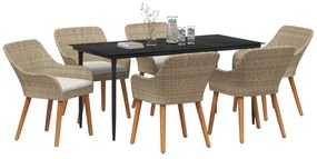 vidaXL Kert étkező szett párnával 7 pcs Bézs polirattan