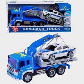 Police Rescue Truck 38Cm Autómentő Teherautó Játék Rendőrautóval Darus Emelővel Hang és Világítás