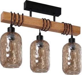 Brilagi - Felületre szerelhető csillár WOOD GLASS 3xE27/60W/230V fenyő/fekete/füstbarna