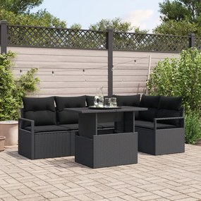 6 Darabos Kertipohár Szett Párnákkal Fekete Poly Rattan, 2-Fős Kertipohár Tárolóval és Párnákkal Fekete Poly Rattan