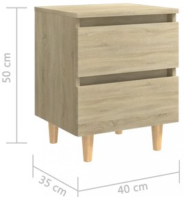 2 db tölgyszínű éjjeliszekrény tömör fenyő lábakkal 40x35x50 cm