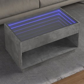 Betonszürke végtelen hatású LED-es dohányzóasztal 90x50x50 cm
