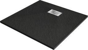 Mexen Hugo, négyzet alakú zuhanytálca SMC 90 x 90 cm, fekete, acél huzat, 42709090-X