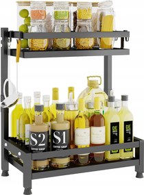 Rendszerező Fűszertartó Állvány Ipari 2 Szint Fekete Fém