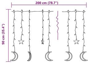 csillag és hold fényfüzér 138 színes LED-del és távirányítóval