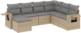 vidaXL 7 részes bézs polyrattan kerti ülőgarnitúra párnákkal