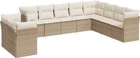 vidaXL 10 részes bézs polyrattan kerti ülőgarnitúra párnával
