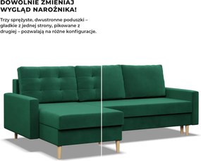 Etna sarokkanapé, 2 ágyneműtartóval, bársony, univerzális oldal, bonell töltet, zöld