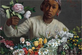 Kép - Frédéric Bazille, Young Woman with Peonies, reprodukciók (90x60 cm)
