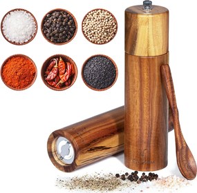 2×Kézi fa só- és borsdaráló kanállal