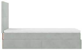 Ottomán ágykeret matracokkal világosszürke 80x200cm bársony