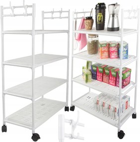 Fürdőszoba polc konyhaszekrény mobil könyvespolc gurulós 4 szintes akasztók