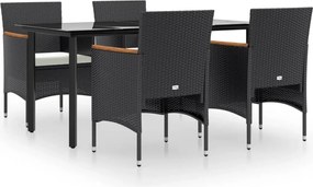 vidaXL 5 részes fekete kerti étkezőgarnitúra párnákkal