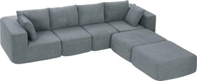 HOMCOM sarok ülőgarnitúra ággyá alakítható, U-alakú 294 cm — mély, széles ülések, 4 üléses „felhő” kanapé díszpárnákkal, lenhatású, sötétszürke | Aoso