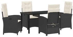 vidaXL Kert étkező szett párnával 5 pcs Fekete polirattan