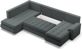 Tokio U sarokkanapé, 3 ágyneműtartóval, bársony, baloldali, szürke